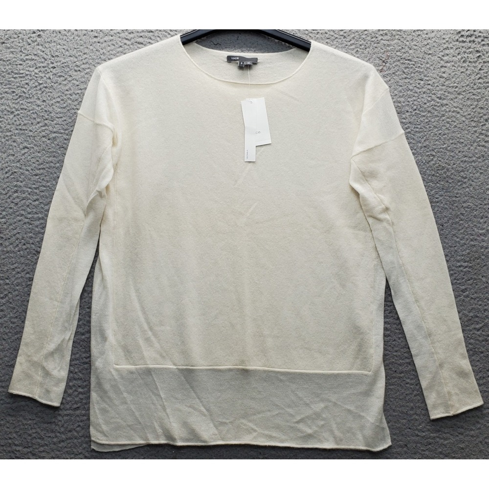 Vince Sweater Womens S Tan Cashmere Lightweight Long Sleeve Crewneck Side Slit